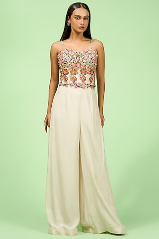 Ivory Crepe Flared Pant Set by Rishi & Soujit