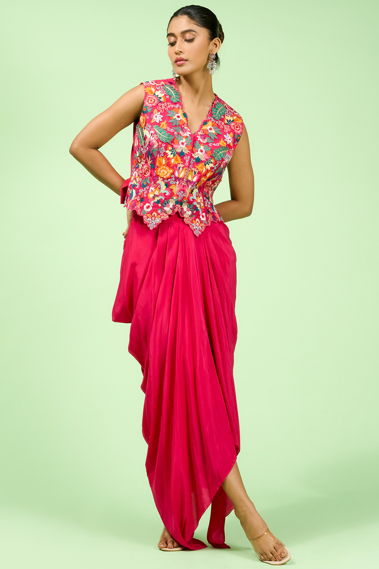 Rani Crepe Draped Skirt Set by Rishi & Soujit at Pernia's Pop Up Shop