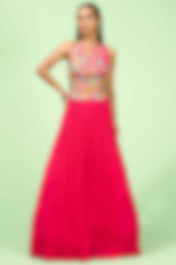 Rani Georgette Pleated Wedding Lehenga Set by Rishi & Soujit at Pernia's Pop Up Shop