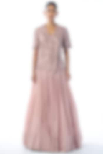 Pink Crepe Pleated Skirt Set by Rishi & Soujit at Pernia's Pop Up Shop