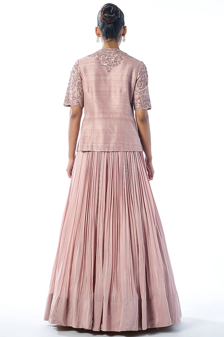Pink Crepe Pleated Skirt Set by Rishi & Soujit at Pernia's Pop Up Shop
