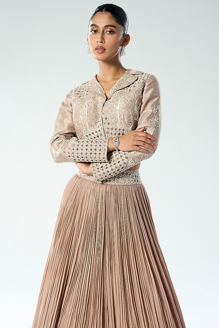 Sandrift Crepe Pleated Jacket Wedding Lehenga Set by Rishi & Soujit at Pernia's Pop Up Shop