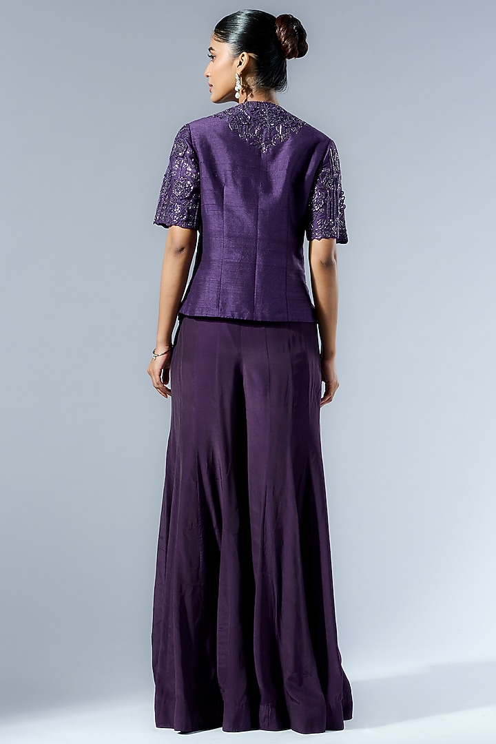 Purple Crepe Flared Pant Set by Rishi & Soujit at Pernia's Pop Up Shop