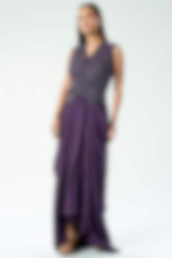 Purple Crepe Draped Skirt Set by Rishi & Soujit at Pernia's Pop Up Shop