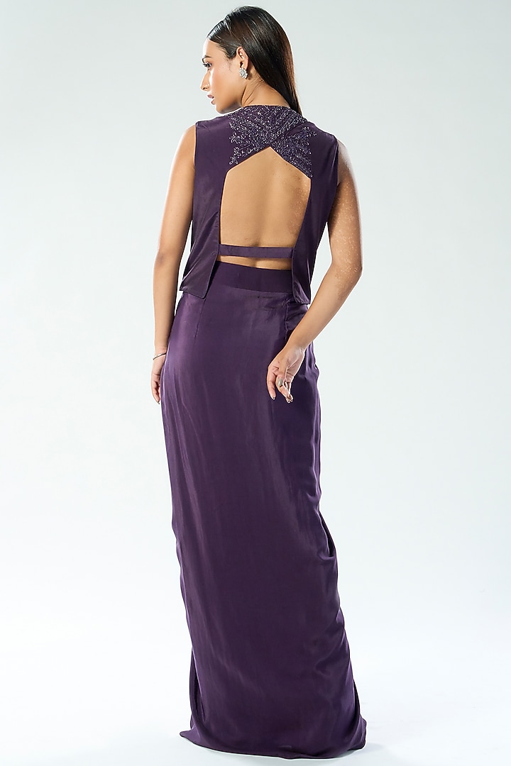 Purple Crepe Draped Skirt Set by Rishi & Soujit at Pernia's Pop Up Shop