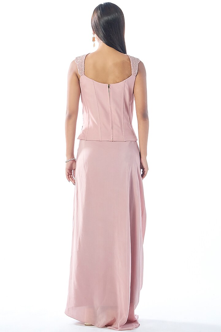 Pink Crepe Draped Skirt Set by Rishi & Soujit at Pernia's Pop Up Shop