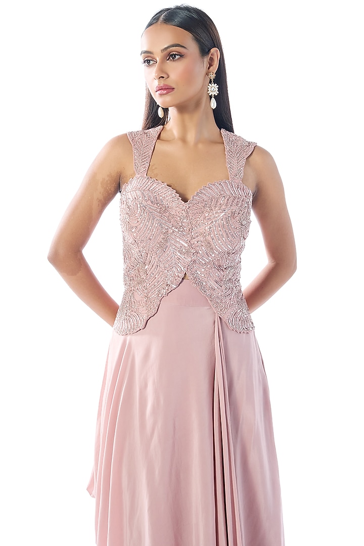 Pink Crepe Draped Skirt Set by Rishi & Soujit at Pernia's Pop Up Shop