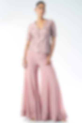 Pink Crepe Flared Pant Set by Rishi & Soujit at Pernia's Pop Up Shop