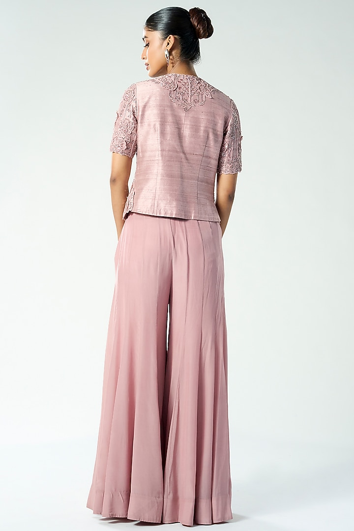 Pink Crepe Flared Pant Set by Rishi & Soujit at Pernia's Pop Up Shop