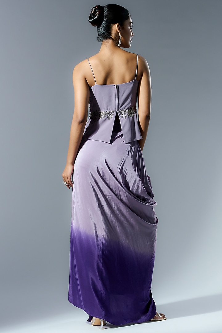 Lilac Georgette Mirror & Sequins Embroidered Shaded Draped Skirt by Rishi & Soujit at Pernia's Pop Up Shop