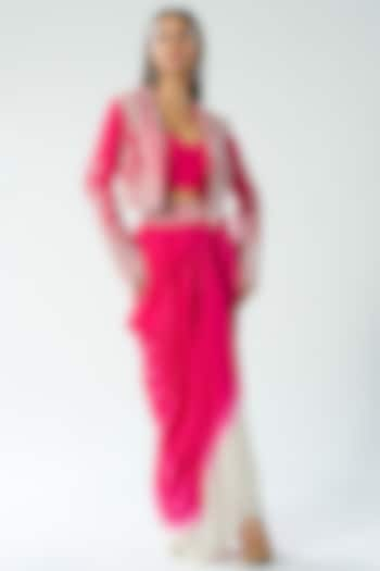 Rani Crepe Beads Embroidered Shaded Draped Skirt Set by Rishi & Soujit at Pernia's Pop Up Shop