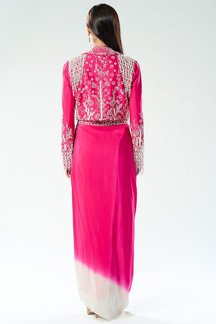 Rani Crepe Beads Embroidered Shaded Draped Skirt Set by Rishi & Soujit at Pernia's Pop Up Shop
