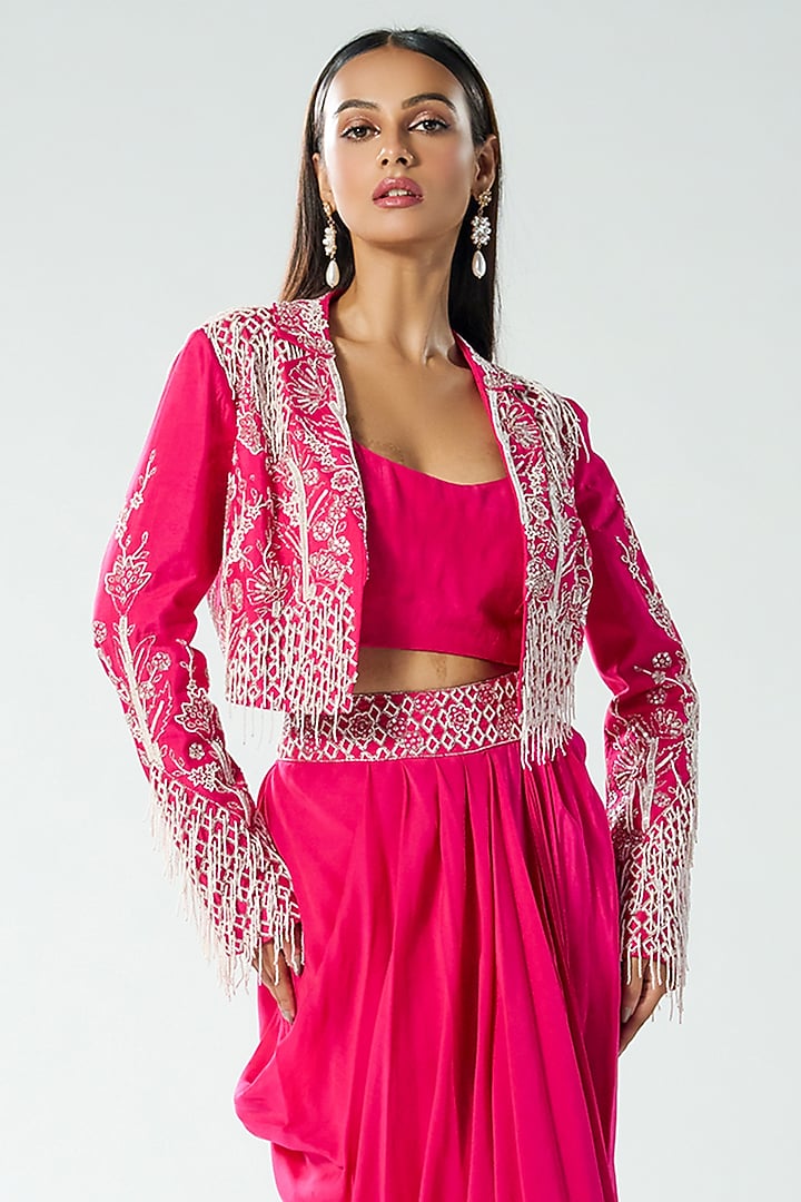 Rani Crepe Beads Embroidered Shaded Draped Skirt Set by Rishi & Soujit at Pernia's Pop Up Shop