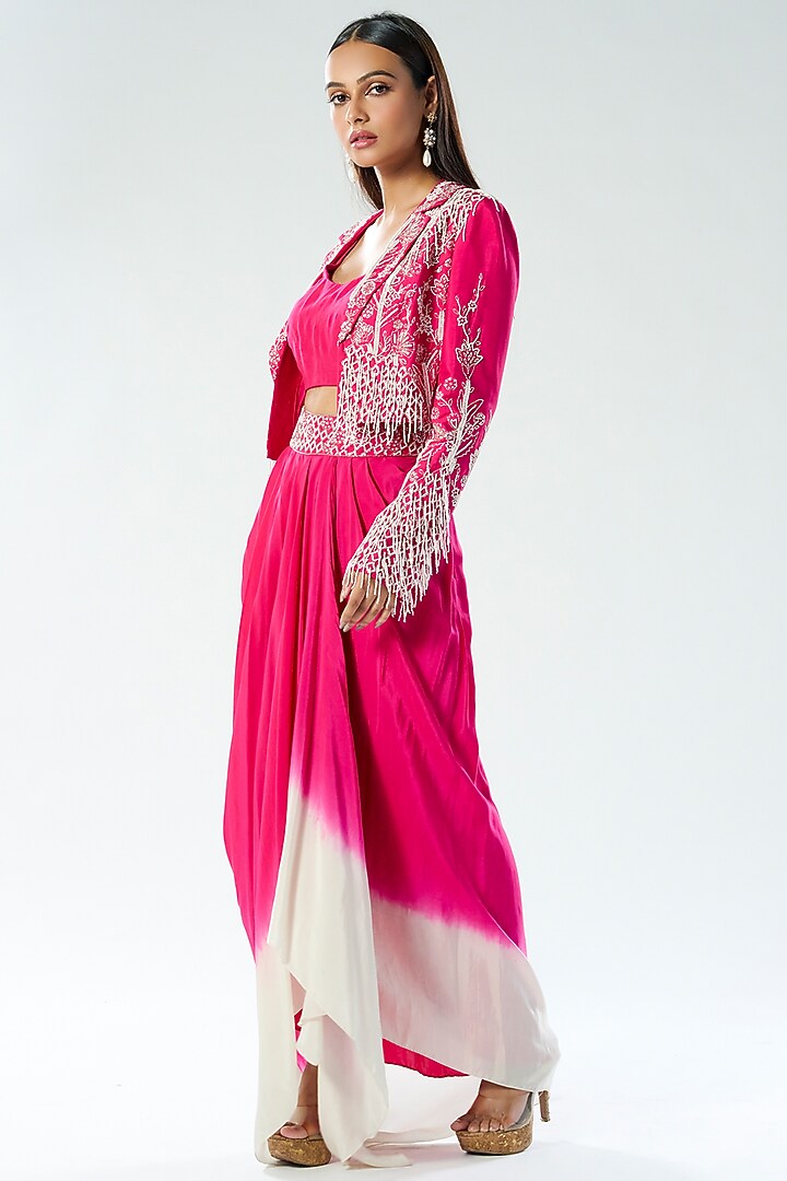Rani Crepe Beads Embroidered Shaded Draped Skirt Set by Rishi & Soujit at Pernia's Pop Up Shop