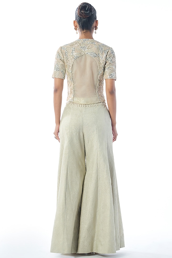 Silver Grey Tissue Cutdana & Sequins Embroidered Flared Wedding Sharara Set by Rishi & Soujit at Pernia's Pop Up Shop
