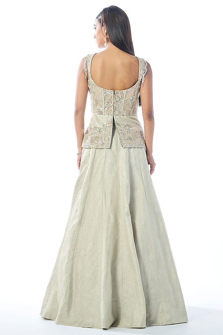 Silver Grey Tissue Cutdana & Sequins Embroidered Wedding Lehenga Set by Rishi & Soujit at Pernia's Pop Up Shop