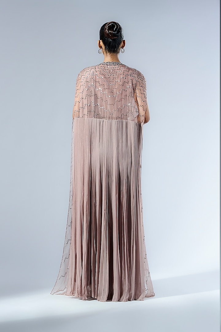 Sandrift Georgette Cutdana Embroidered Draped Skirt Wedding Saree Set by Rishi & Soujit at Pernia's Pop Up Shop
