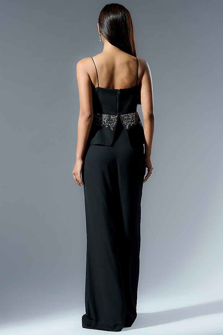 Black Georgette Cutdana & Sequins Embroidered Flared Pant Set by Rishi & Soujit at Pernia's Pop Up Shop
