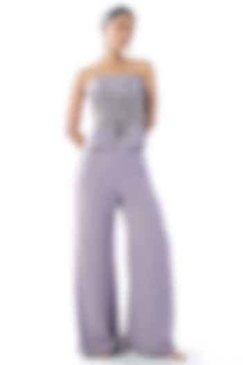 Lilac Georgette Cutdana & Sequins Embroidered Flared Pant Set by Rishi & Soujit at Pernia's Pop Up Shop