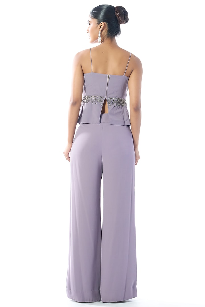 Lilac Georgette Cutdana & Sequins Embroidered Flared Pant Set by Rishi & Soujit at Pernia's Pop Up Shop