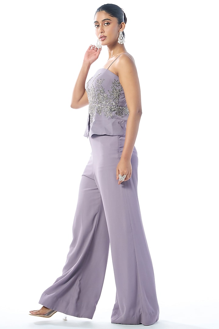 Lilac Georgette Cutdana & Sequins Embroidered Flared Pant Set by Rishi & Soujit at Pernia's Pop Up Shop