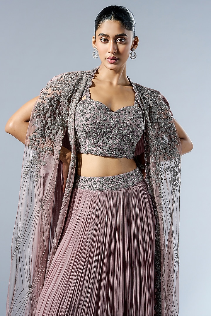 Sandrift Georgette Cutdana & Beads Embroidered Jacket Wedding Lehenga Set by Rishi & Soujit at Pernia's Pop Up Shop