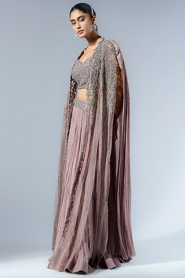 Sandrift Georgette Cutdana & Beads Embroidered Jacket Wedding Lehenga Set by Rishi & Soujit at Pernia's Pop Up Shop