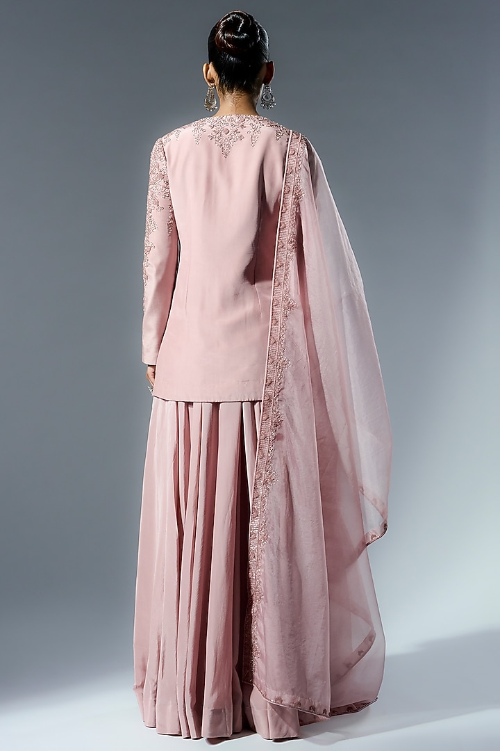 Pink Crepe Cutdana & Sequins Embroidered Hand-Dyed Wedding Sharara Set by Rishi & Soujit at Pernia's Pop Up Shop