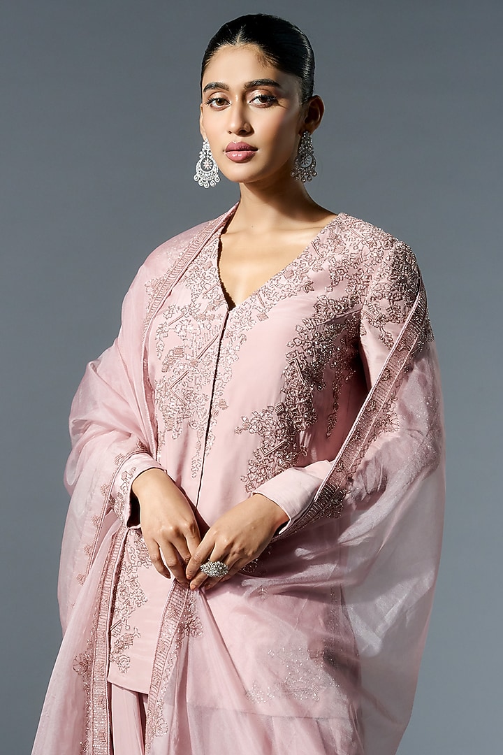 Pink Crepe Cutdana & Sequins Embroidered Hand-Dyed Wedding Sharara Set by Rishi & Soujit at Pernia's Pop Up Shop