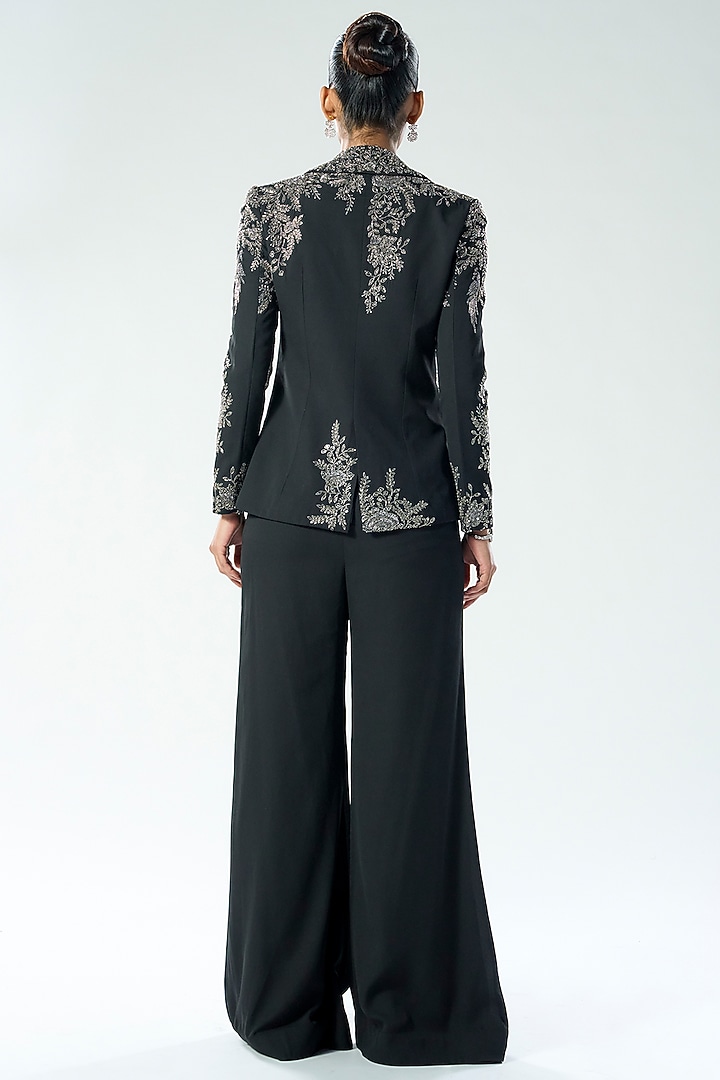 Black Georgette Cutdana & Sequins Embroidered Blazer Set by Rishi & Soujit at Pernia's Pop Up Shop