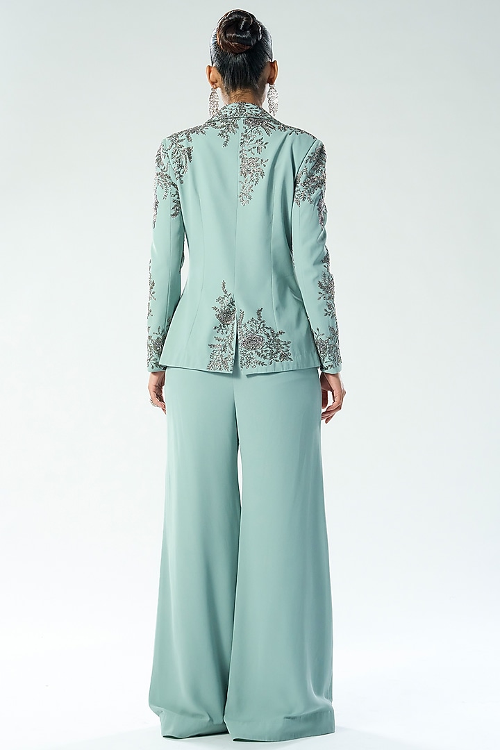 Dusky Blue Georgette Cutdana & Sequins Embroidered Blazer Set by Rishi & Soujit at Pernia's Pop Up Shop