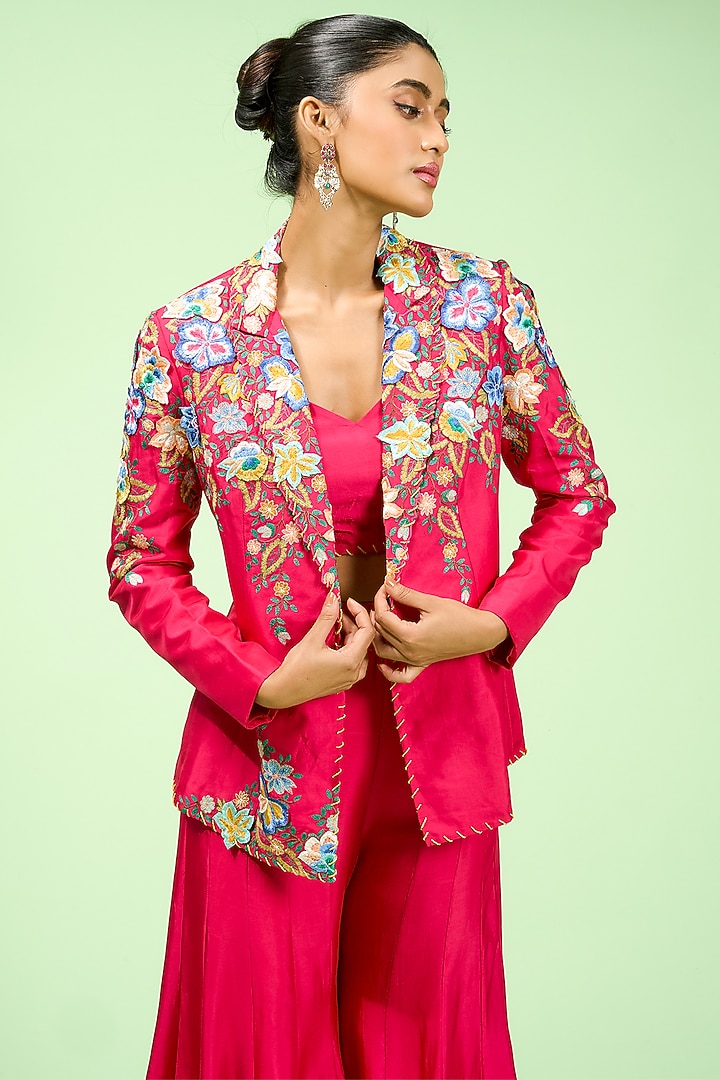 Rani Bemberg Silk Thread Embroidered Blazer Set by Rishi & Soujit at Pernia's Pop Up Shop
