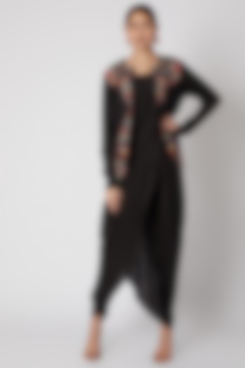 Black Dhoti Jumpsuit With Embroidered Jacket by Rishi & Soujit