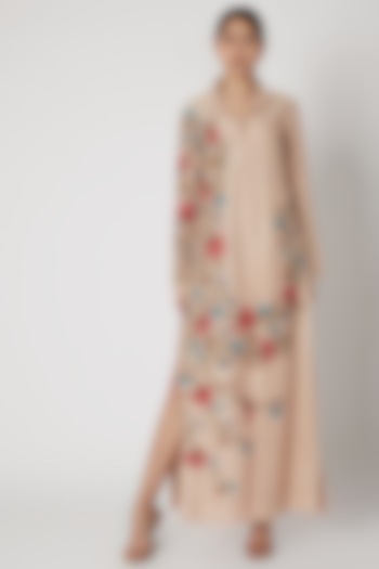 Peach Embroidered Shacket Dress by Rishi & Soujit