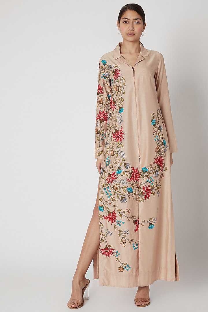 Peach Embroidered Shacket Dress by Rishi & Soujit