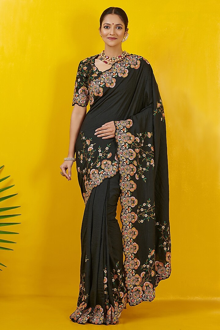Black Embroidered Saree Set by Rishi & Soujit