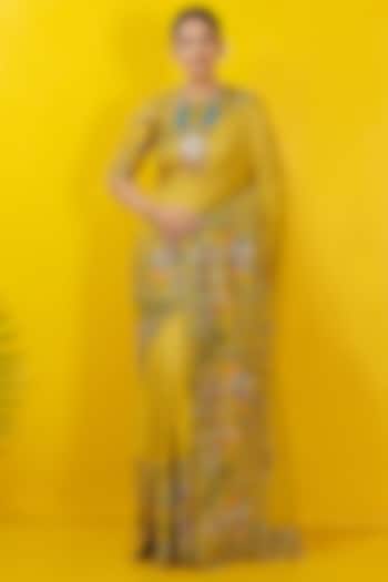 Corn Yellow Embroidered Saree Set by Rishi & Soujit