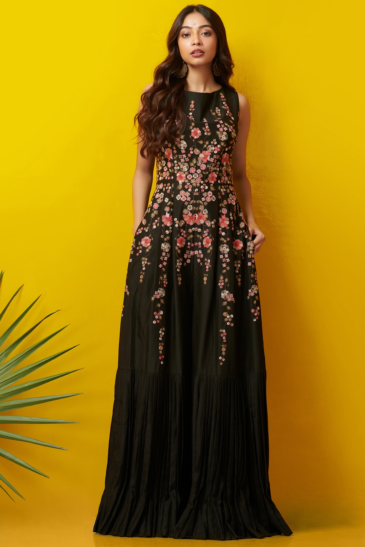 Black Embroidered Maxi Dress by Rishi Soujit at Pernia s Pop Up Shop