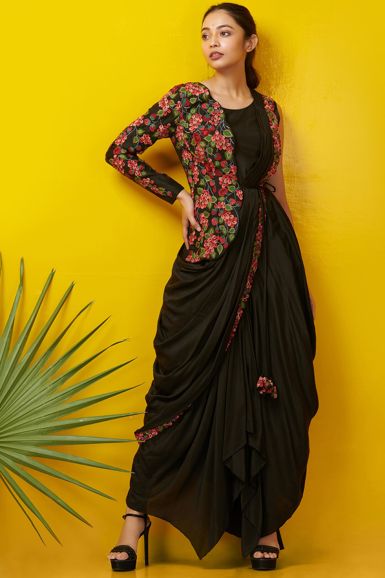 Ethnic Wear Black Maxi Dress With Jacket Yellow Maxi Dress Yellow