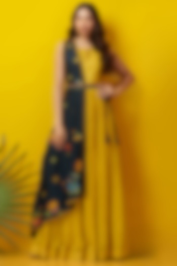 Mustard & Black Embroidered Jumpsuit by Rishi & Soujit