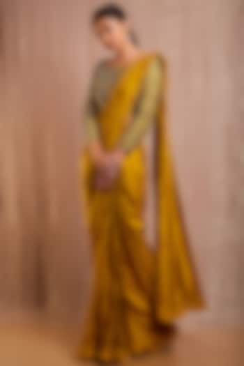 Corn Yellow Embroidered Pre-Stitched Saree by Rishi & Soujit