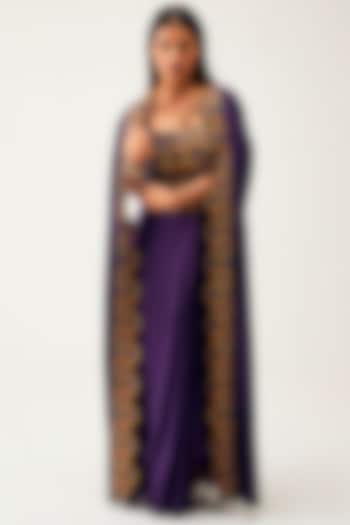 Purple Silk Cotton Draped Skirt Set by Rishi & Soujit at Pernia's Pop Up Shop
