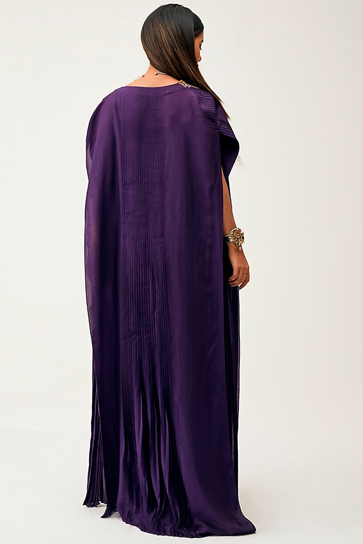 Purple Silk Cotton Draped Skirt Set by Rishi & Soujit at Pernia's Pop Up Shop