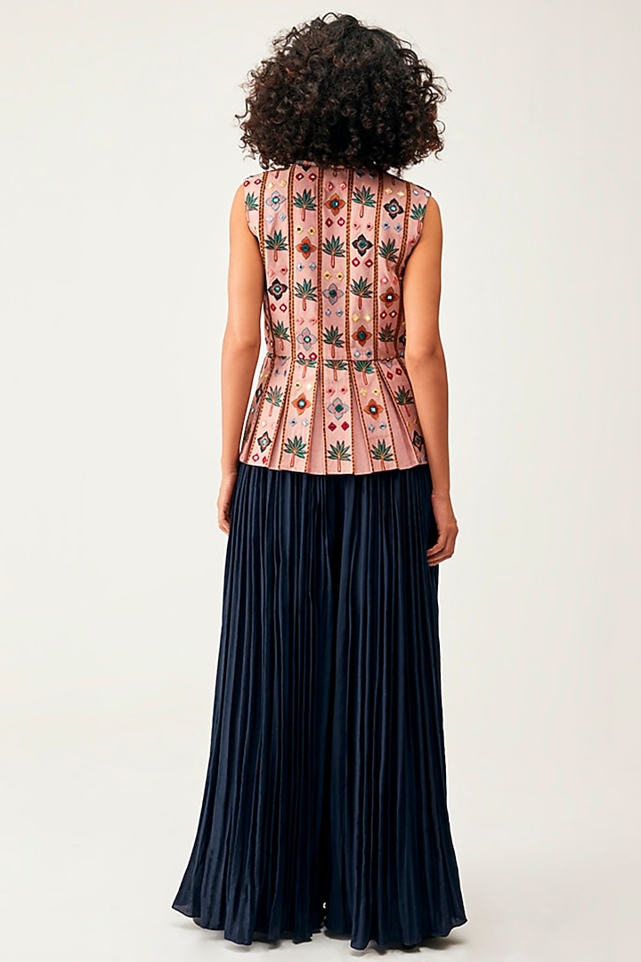 Navy Blue Silk Cotton Jumpsuit With Jacket by Rishi & Soujit at Pernia's Pop Up Shop