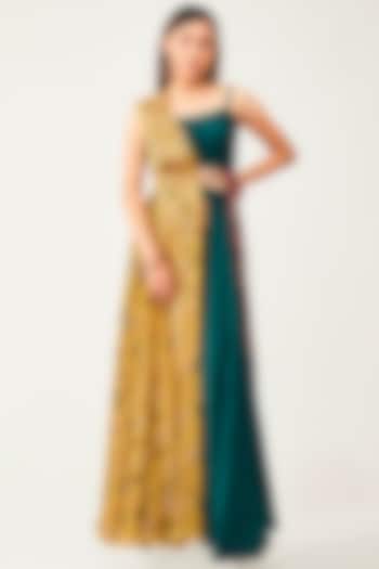 Teal Green Georgette Pant Set by Rishi & Soujit at Pernia's Pop Up Shop