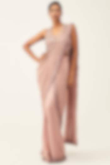 Pink Embroidered Pre-Stitched Wedding Saree by Rishi & Soujit at Pernia's Pop Up Shop