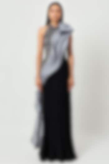 Black & Grey Organza Gathered Skirt Set by Rishi & Soujit at Pernia's Pop Up Shop