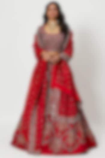 Red Embellished Bridal Lehenga Set by Rishi & Soujit at Pernia's Pop Up Shop