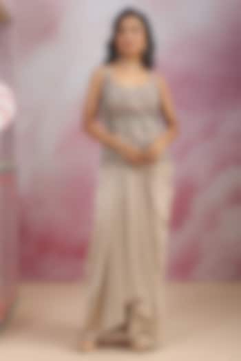 Grey Jacquard Sequins Embroidered Draped Skirt Set by Rishi & Soujit at Pernia's Pop Up Shop