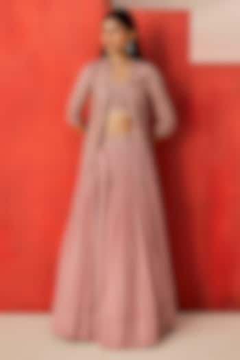 Dusky Pink Crepe Sequins Embellished Jacket Wedding Lehenga Set by Rishi & Soujit at Pernia's Pop Up Shop